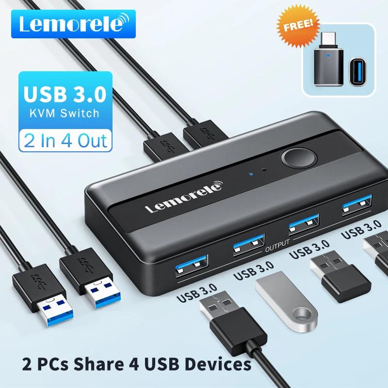 Lemorele USB KVM ġ , USB 3.0 ó, ǻ Ű  , 2 Է 4 